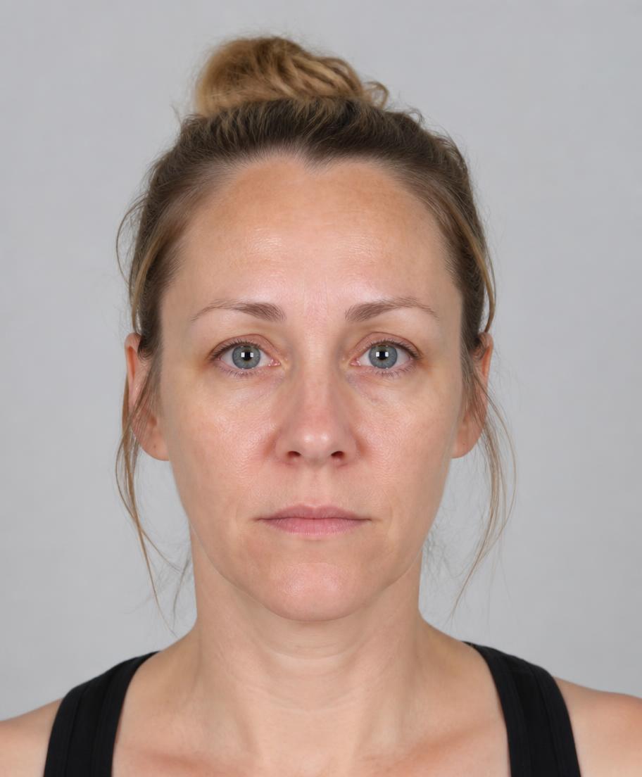 Imagem demonstrativa: rosto feminino antes da harmonização facial